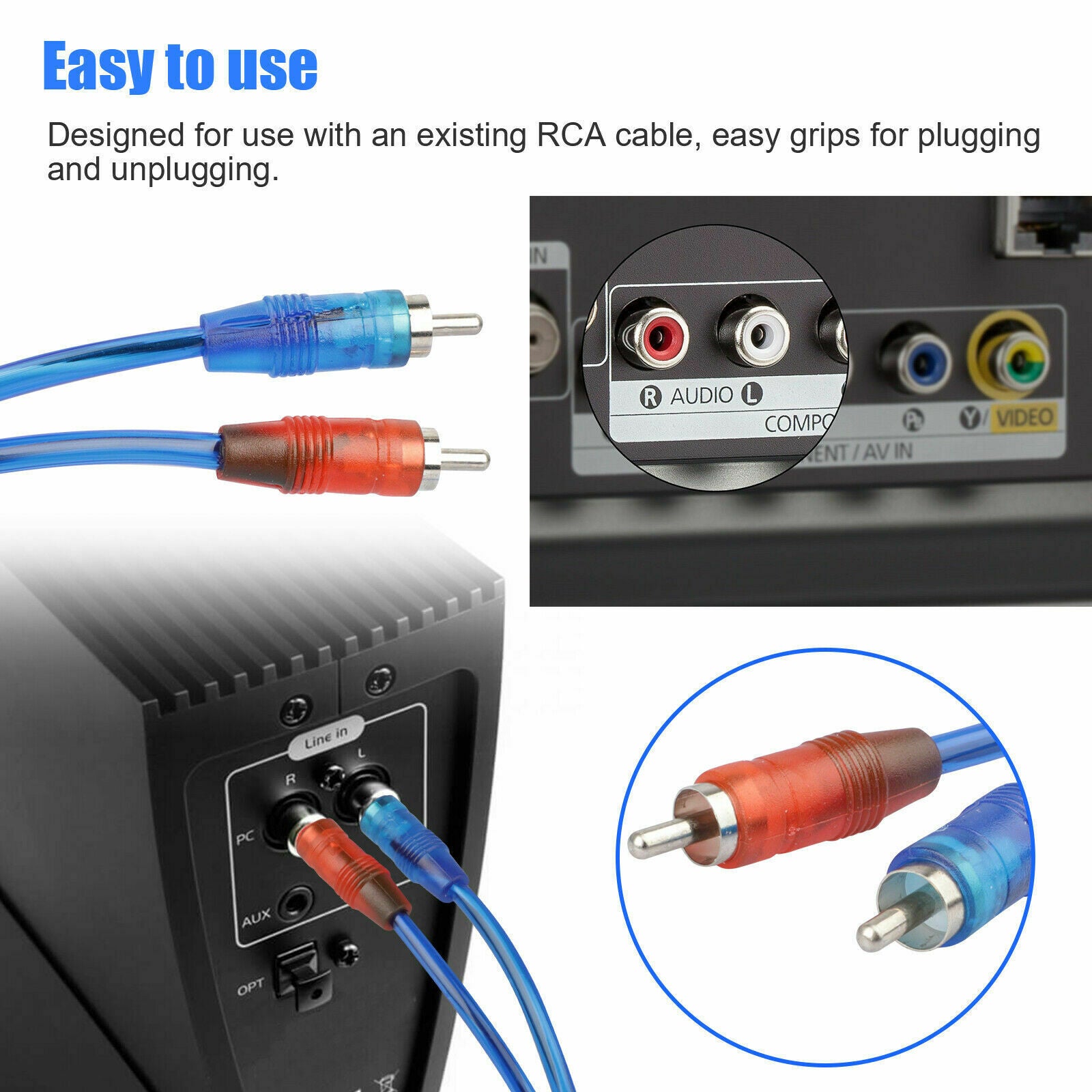 2 Pcs 12" RCA Y Splitter Cable Audio Jack Adapter 1 Female to 2 Male Connector