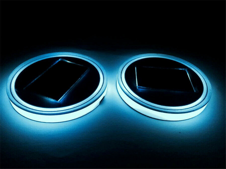Car Solar Cup Holder Bottom Pad LED Light 7 Colorful Solar charging Decoration