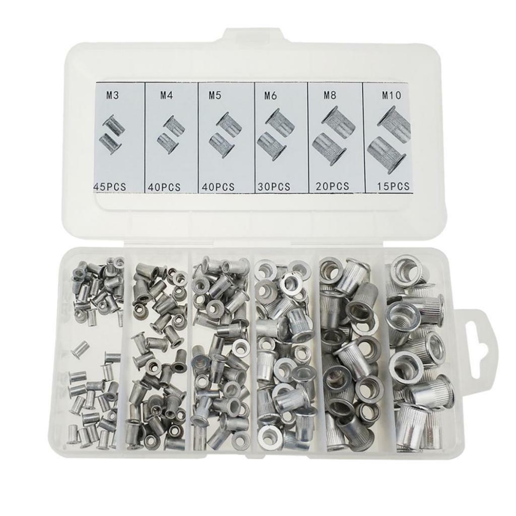 190Pcs Rivet Nut Flat Head Threaded Insert M3 M4 M5 M6 M8 M10 Assortment