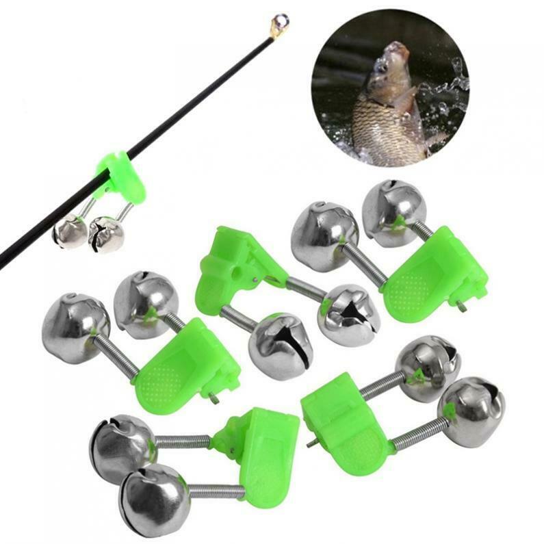 5 PCS Fishing Bite Bait Alarm 2 Bells Light Rod Tip Clip Alert Bell Ring