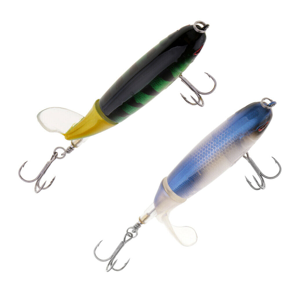 2pcs Plastic Whopper Popper Fishing Lures Floating Topwater Hard Baits Blue &