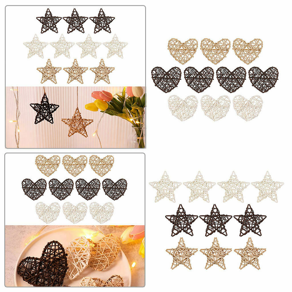 20pcs Wicker Stars Hearts Ornaments DIY for Christmas Photo Props Home Gift