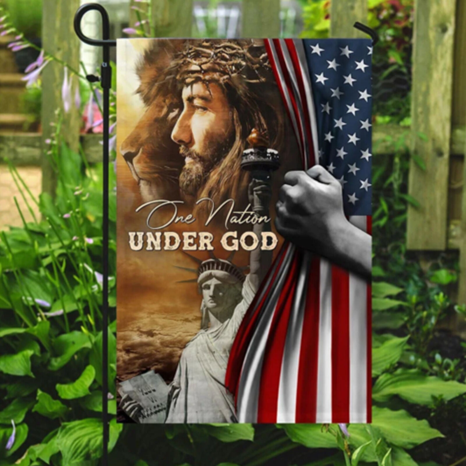 One Nation Under God Jesus Lion American Decoration House And Garden Flag