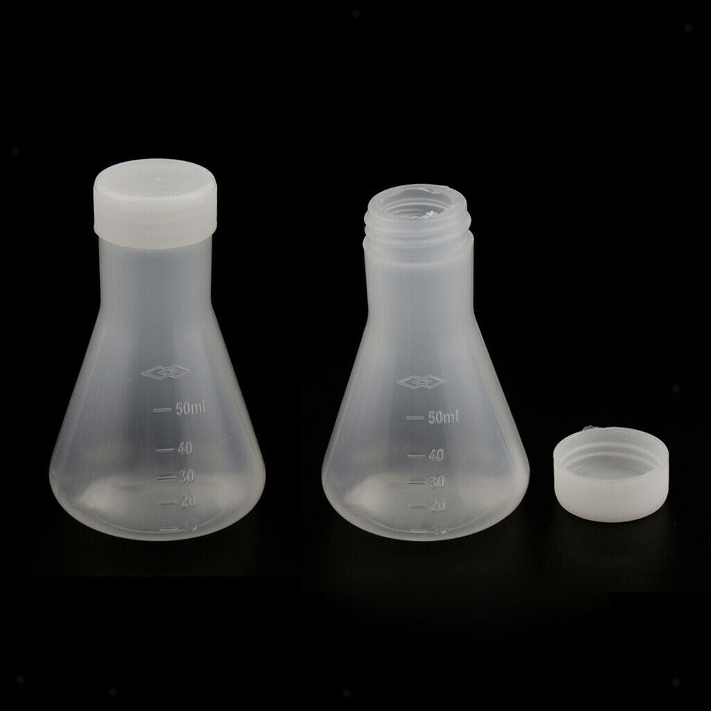 2 Pcs Lab Graduated Plastic Conical Flask Erlenmeyer w/   50mL Food Grade