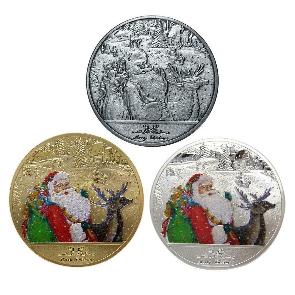 1Pc Merry Christmas Santa Claus Coins 40mm Collections Badge Gray
