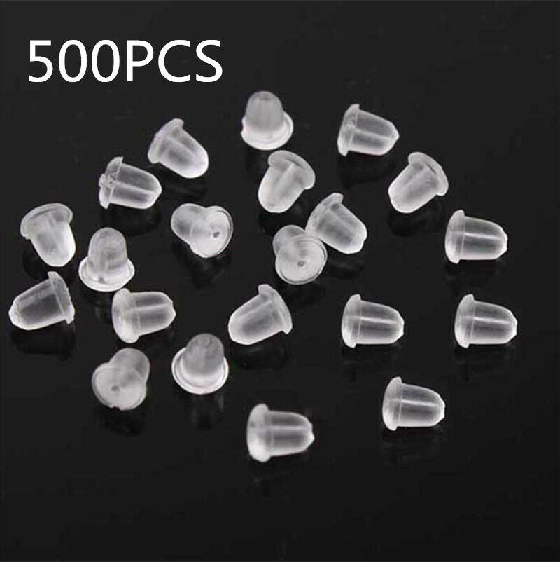 500PCS 4MM Jewelry Findings Silicone Earring Back Plugs Stoppers Ear Post Nuts