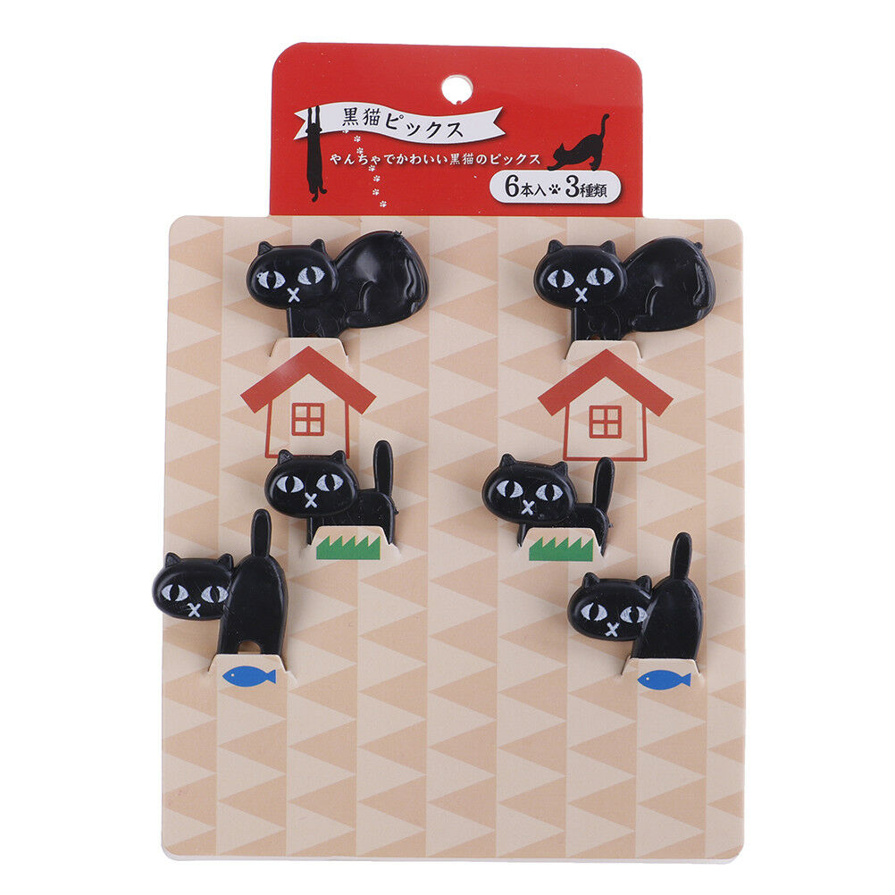6Pcs black cat fruit fork cute toothpick gadgets kitten dessert decoratio.l8