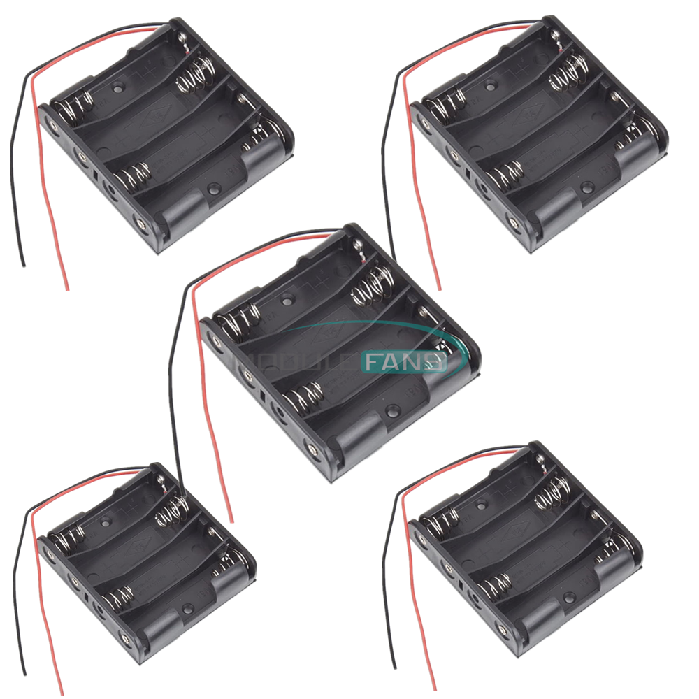5PCS For 4 X AA 4xAA 2A 6.0V Wire Leads Plastic Battery Storage Case Box Holder