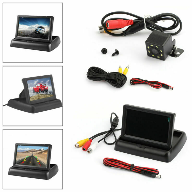 Car Backup 8 LED Camera + 4.3"" TFT LCD Car Foldable Monitor Kit Vehicle System.