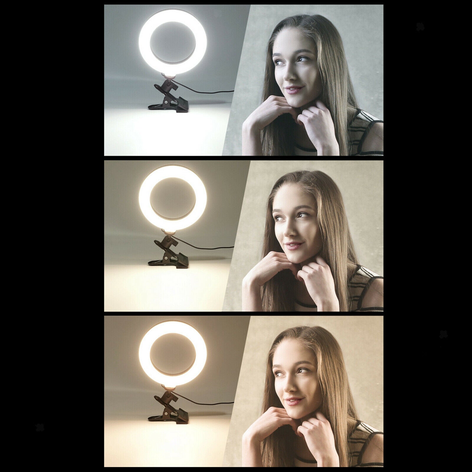 LED Adjustable Brightness   Light Clip-on for Video Conference Vlogging Set A