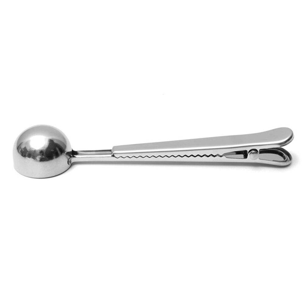 Stainless Steel Ground Coffee Measuring Spoon Scoop With Bag Sealing Clip .l8
