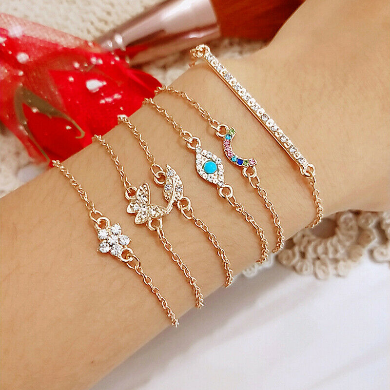 6pcs/set Fashion Crystal Butterfly Bracelets Set For Women simple Leaves .l8