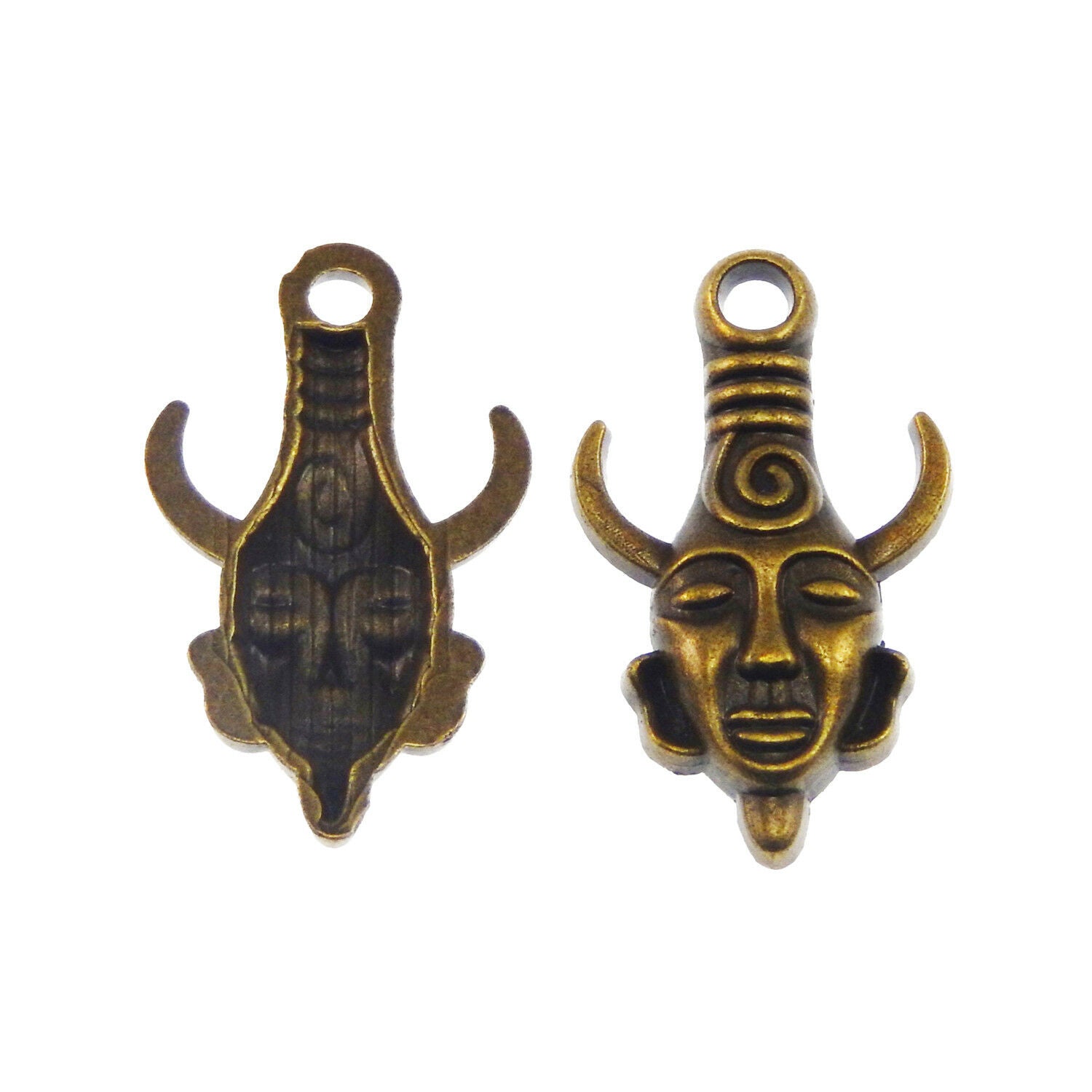 Antiqued Style Bronze Tone Alloy Man Head Horn Pendant Charm 26*20*5mm 20PCS