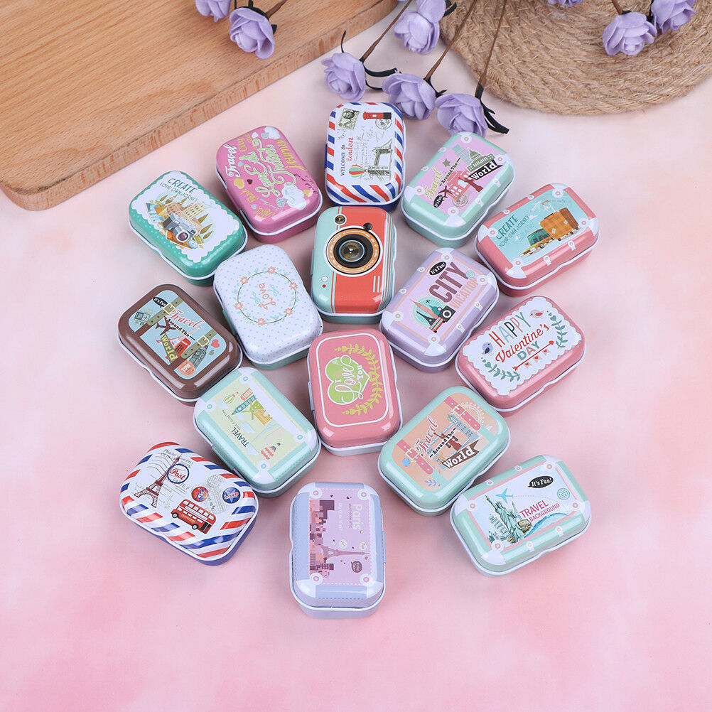 Mini tin trinket jewelry coin box tinplate storage case small rectangular-ran DD