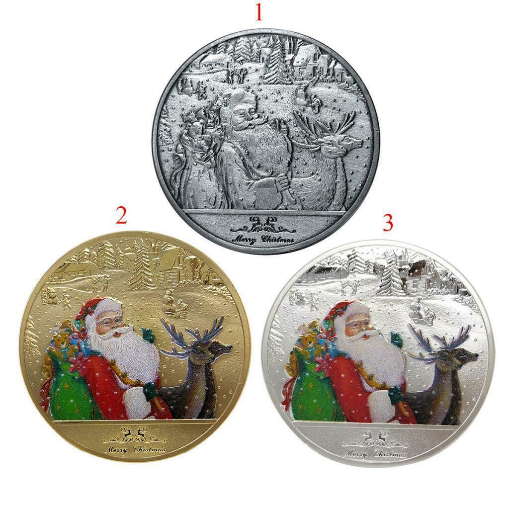 1Pc Merry Christmas Santa Claus Coins 40mm Collections Badge Gray