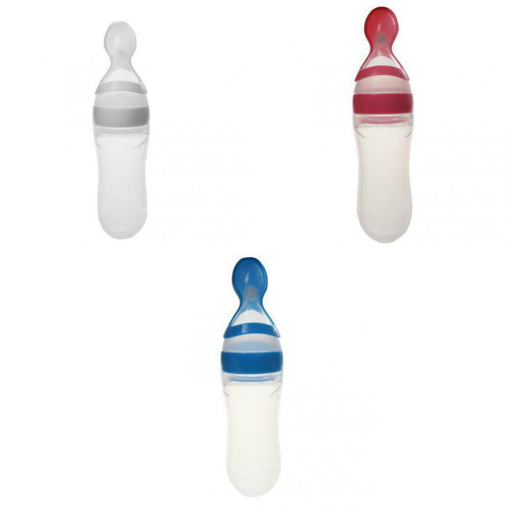 Infant Baby Silicone Feeding With Spoon Feeder Food Rice Cereal Bottle White