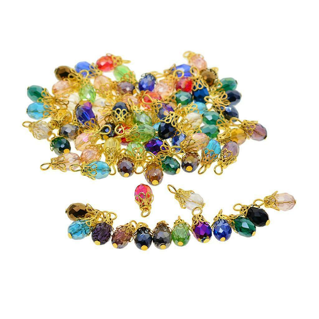 50pcs Crystal Faceted Glass Pendants w/Floral   For Jewelry Making Earring