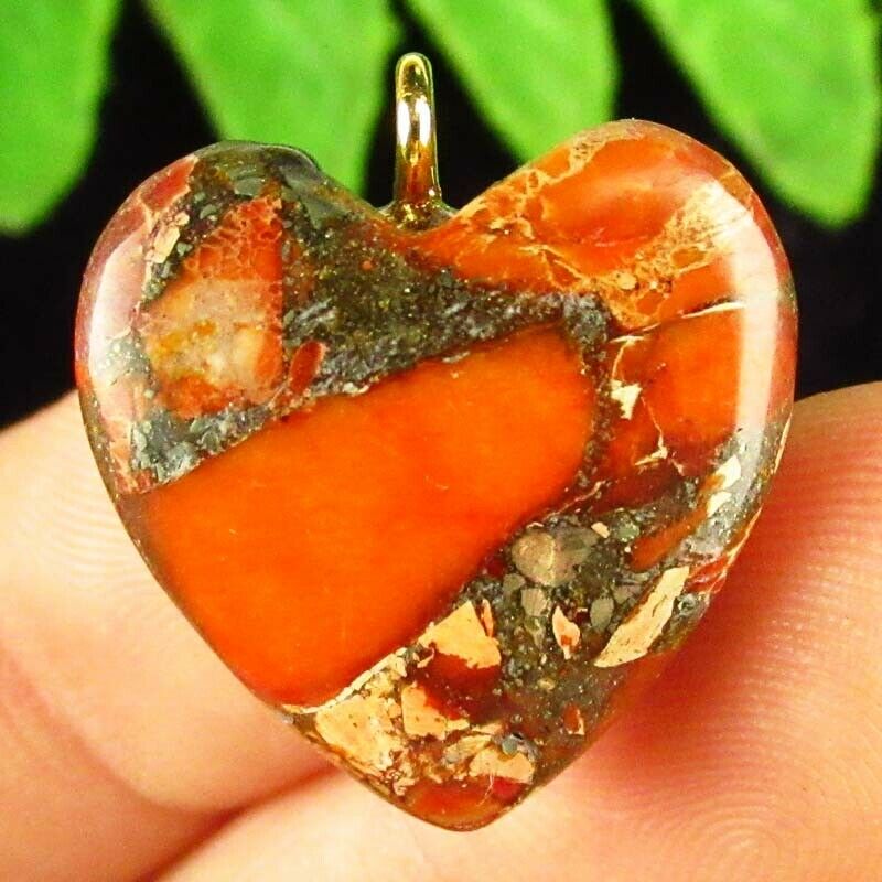 3Pcs Orange Man-made Sea Sediment Jasper & Pyrite Heart Pendant Bead A-DHS176