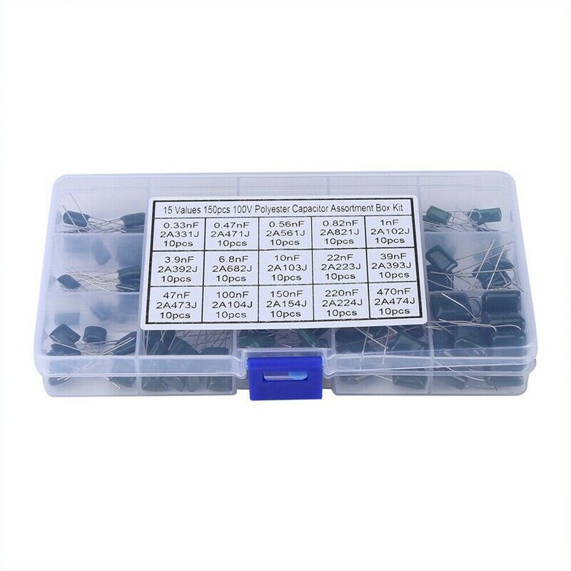 150Pcs 100V 15Value 0.33NF 2A331J 470NF 2A474J Polyester Film Capacitors AssX3X4
