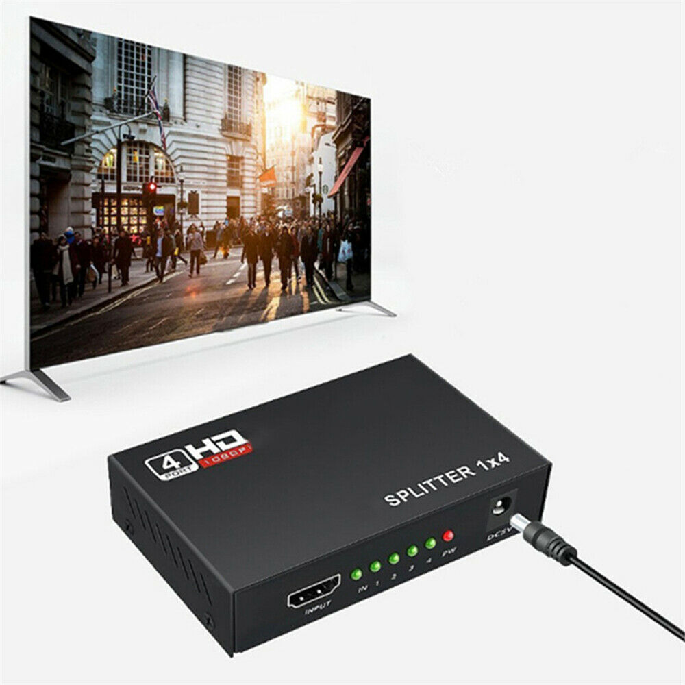 1080p HDMI Splitter 1 in 4 Power off Signal Amplifier Audio Converter Adapter