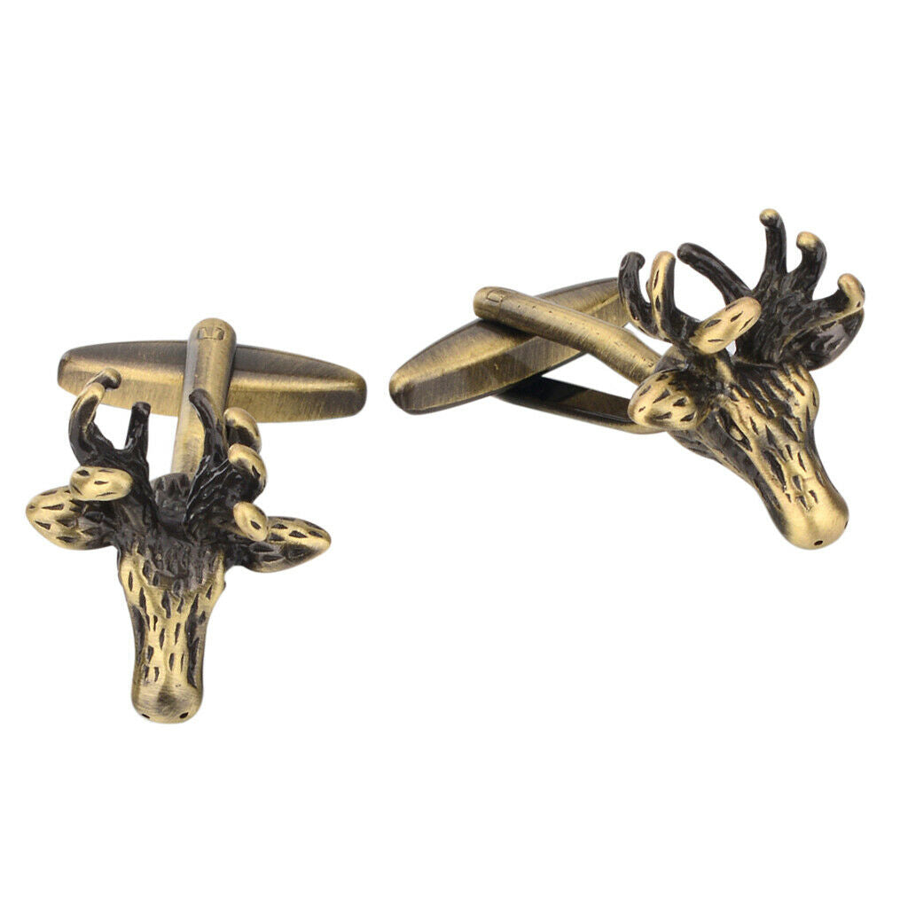 2 Pcs Men Cufflinks Christmas Reindeer Head Cuff Links Shirt Jewelry Gifts