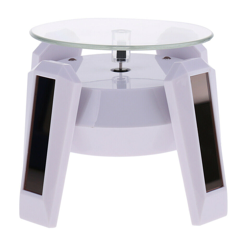 Solar/Battery Powered Rotating Jewelry Display Stand White Base Blue Light