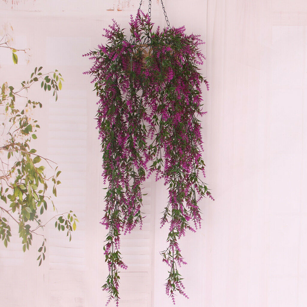 Plastic Artificial Weeping Grass Stem Vine Outdoor Garden Decor Purple