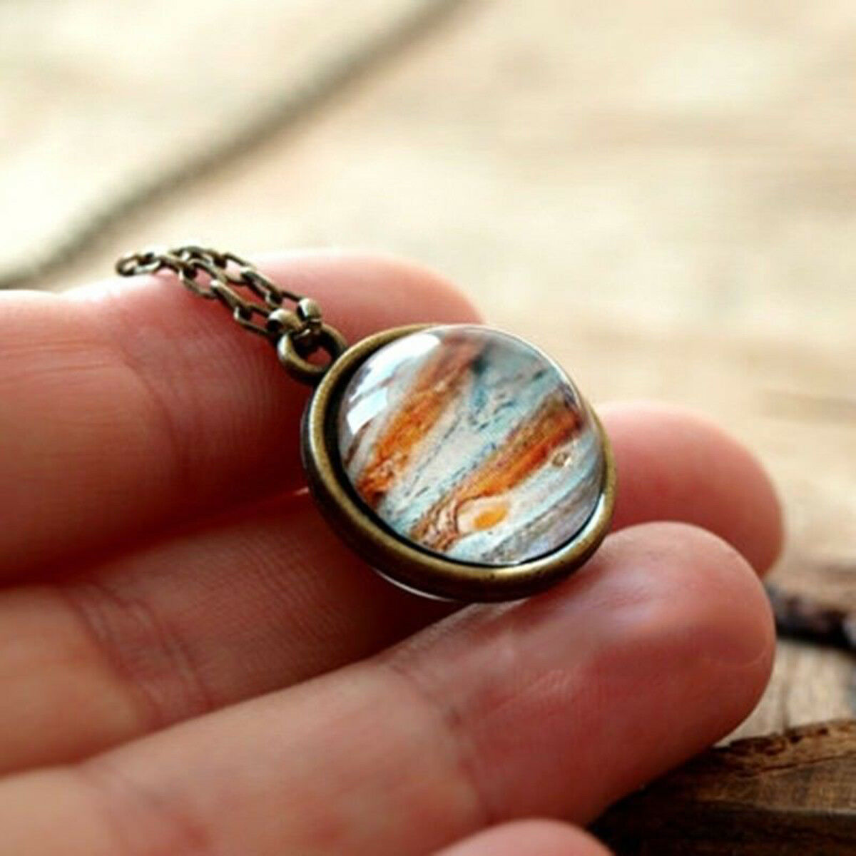 Duplex Planet Universe Crystal Jupiter Ball Glass Dome Galaxy Necklace Jewelry
