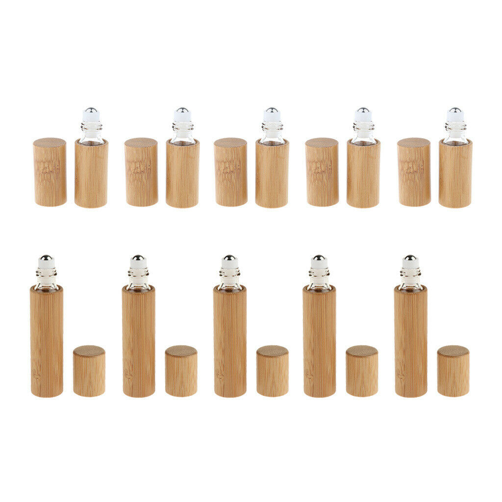 10Set Natural Bamboo Refillable Empty Essential Oil Roller Bottles 5ml/10ml