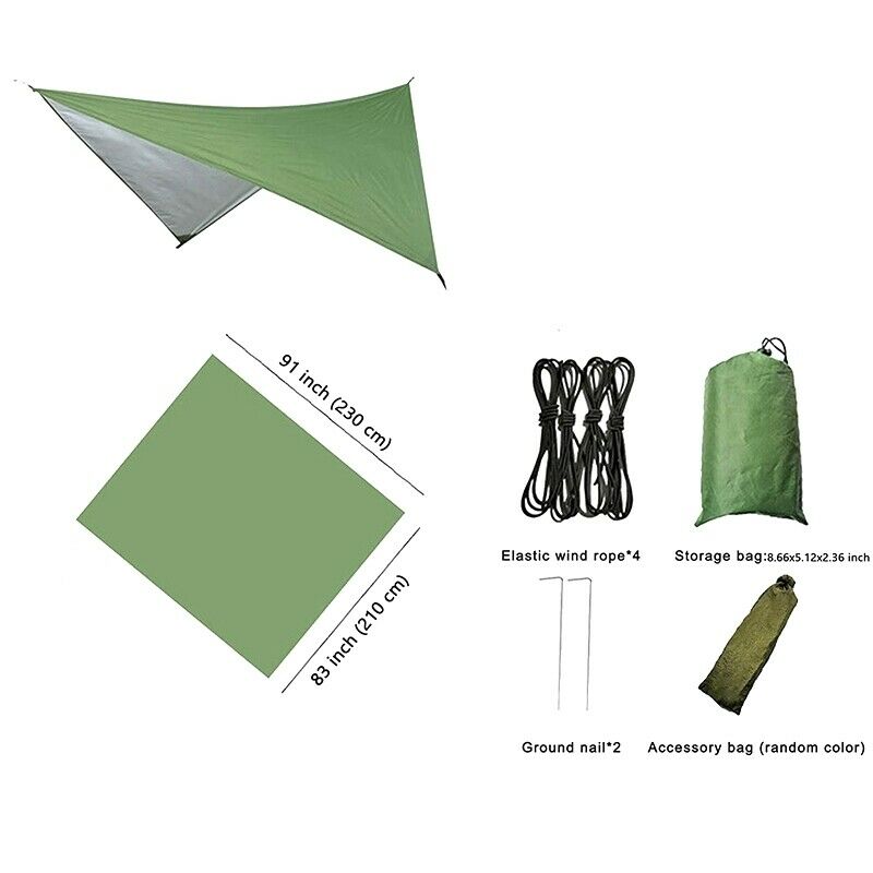 Camping Tarp Waterproof Hammock Rain Fly Cover Waterproof Tent Picnic Mat TeY9F1
