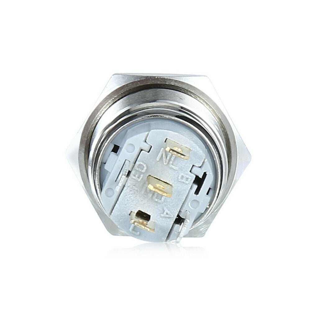 12V 3A LED Push Button Switch Latching 16mm Power Ring Aluminum Metal White