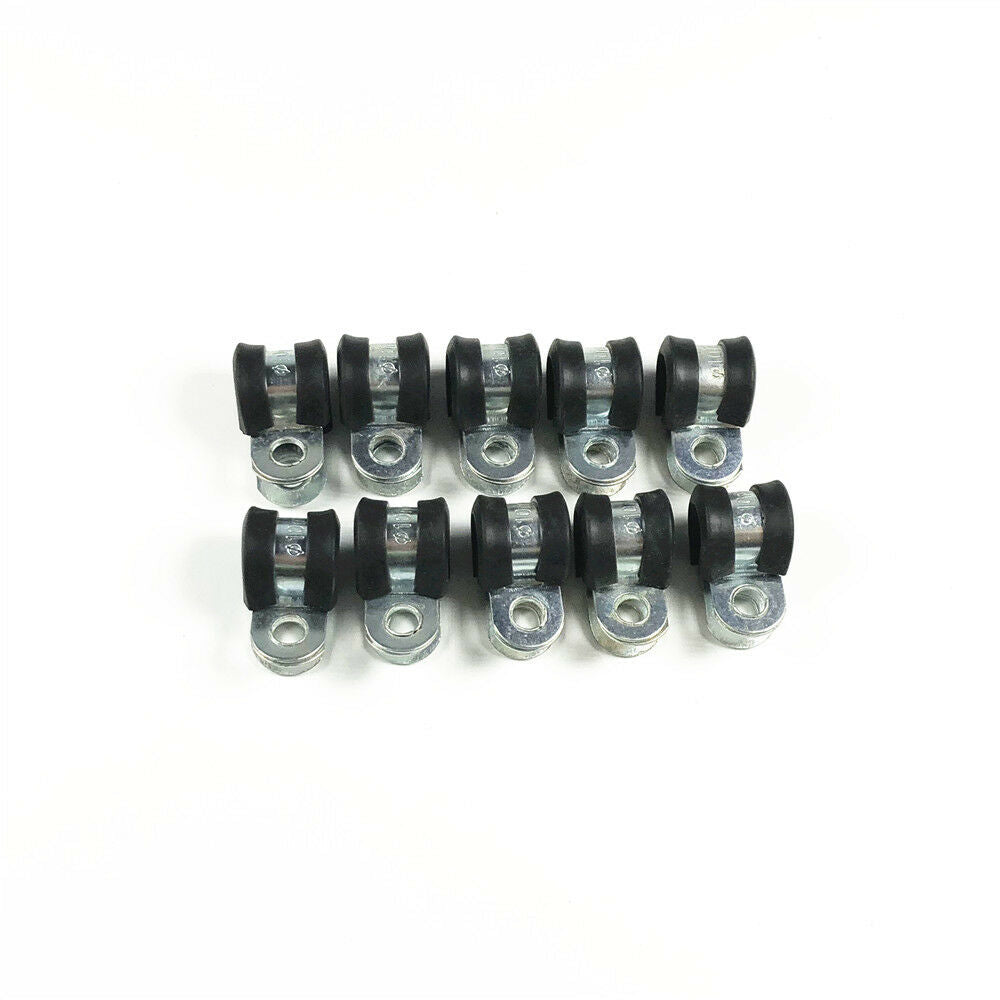 Lot10 10mm 3/8" Zinc Plated Rubber R Shaped Cushion Cable Wire Fuel Clamps Clips