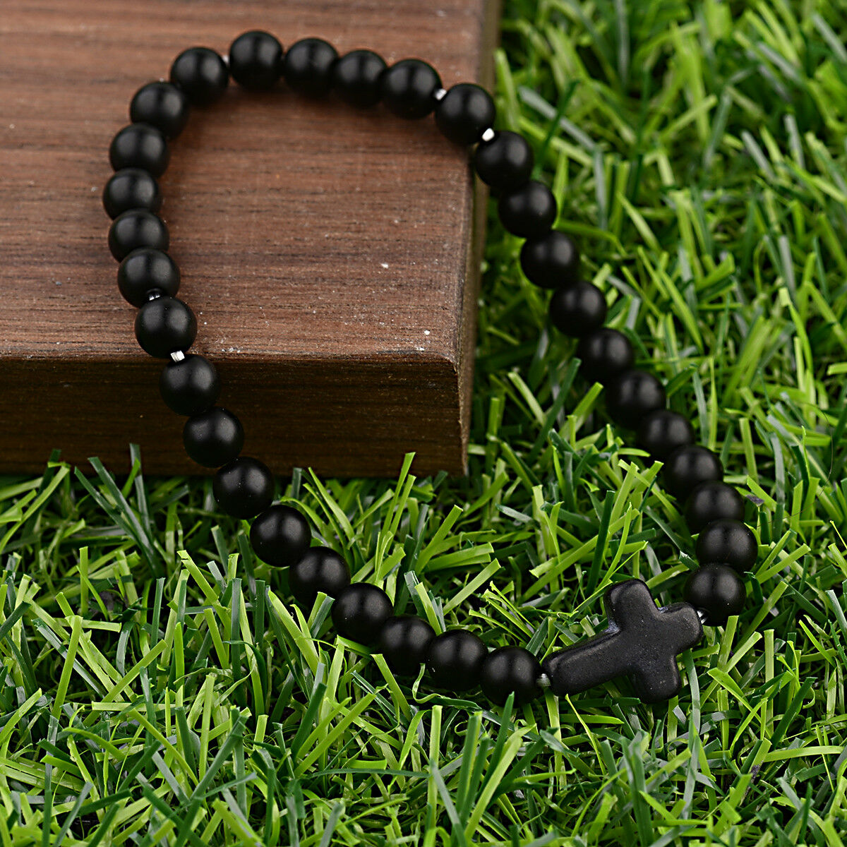 Matte Onyx Stone Cross Yoga Beaded Bracelet Boyfriend Gift Jewelry Men Wristband