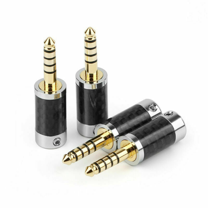 5PCS 4.4mm 5 Pole Stereo Carbon Fiber Male Plug Metal Splice Adapter Black