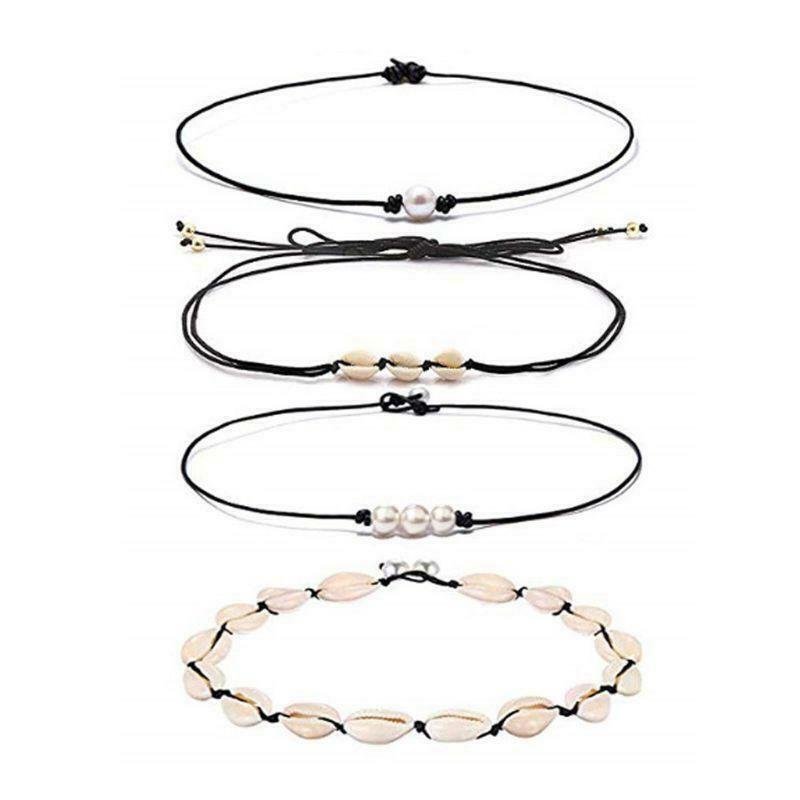 4Pcs Natural Sea Shell Pearls Choker Necklace Adjustable Hawaiian Beach Jewelry