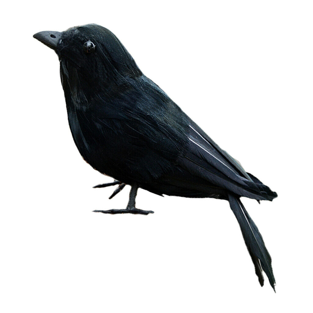 3x Realistic Crow Statue Bird Raven Black Garden Decor Artificial Feather