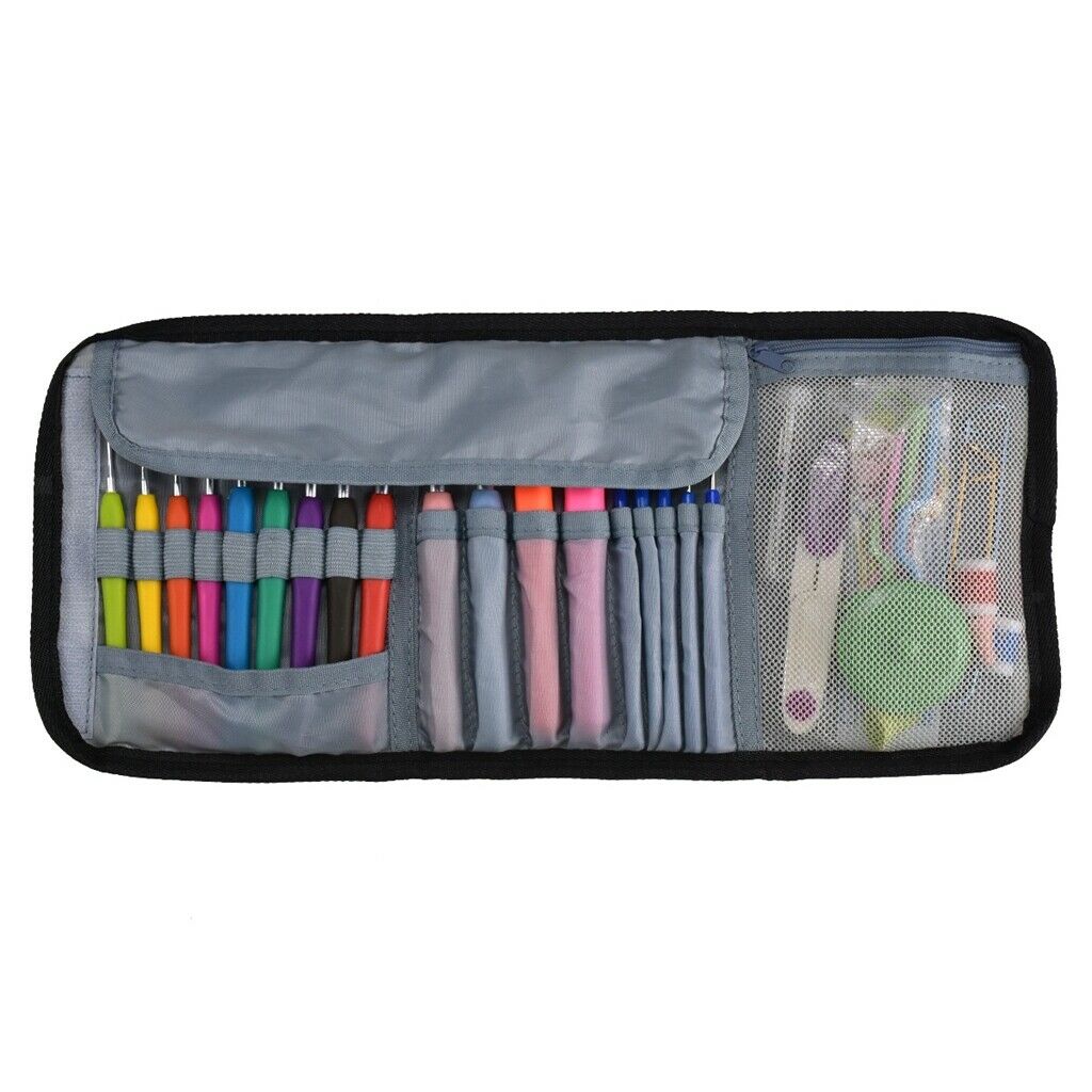 Set of 46 Crochet Hooks Kit with Case Portable Knitting Yarn Ruler Tools Bag
