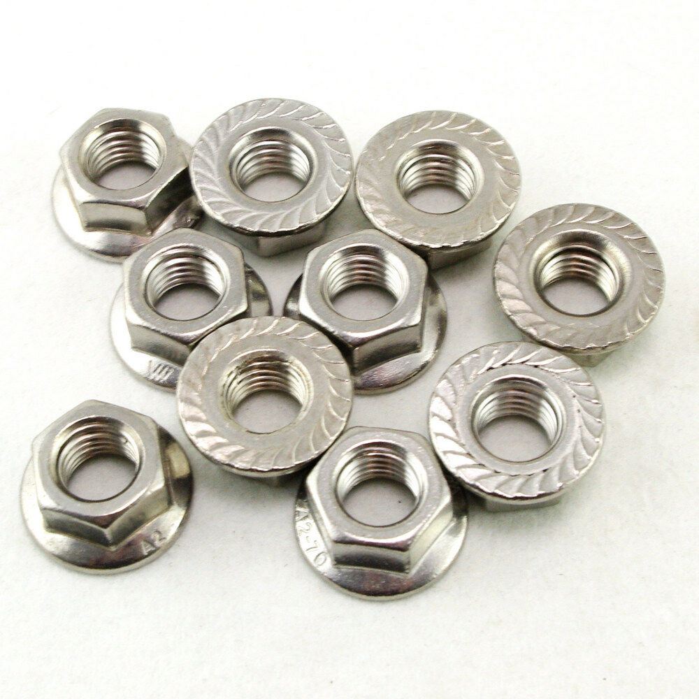 Lot5 Metric M12 304 Stainless Steel Hex Head Serrated Spinlock Flange Nuts