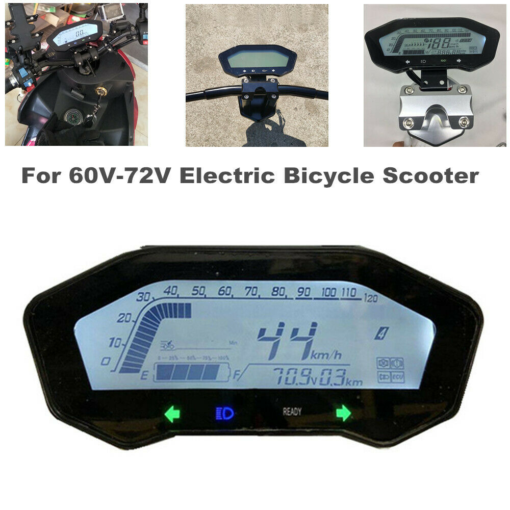 60V-72V Electric Bicycle Scooter Refit LCD Meter Odometer Speedometer w/ Bracket