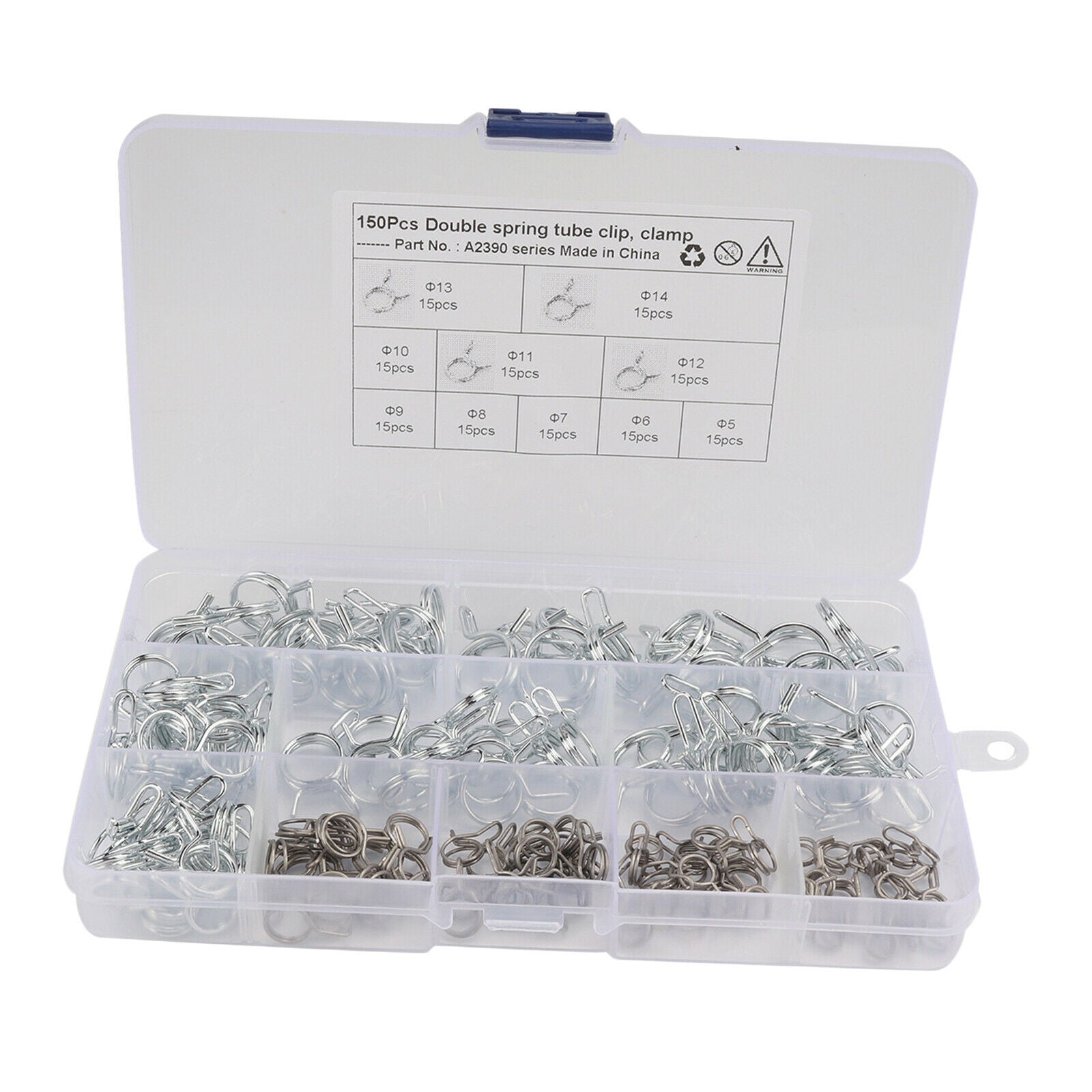 Set of 150 5-14mm Zinc Plated Fuel Line Hose Spring Clips Assortment Kit