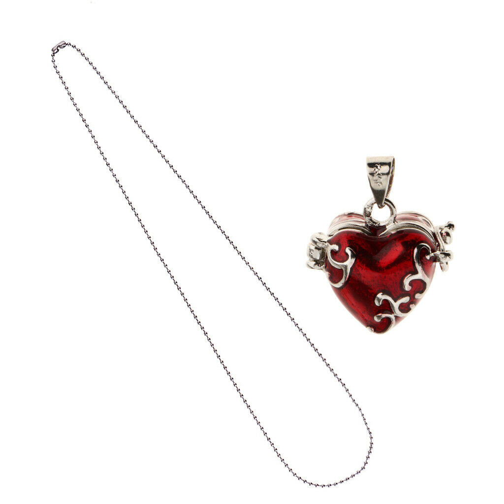 Openable Enamel Heart Pendant Cremation Keepsake Necklace Ball Beads Chain