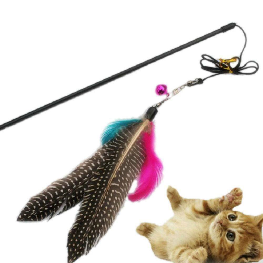 Funny Pet Cat Kitten Play Interactive Toys Teaser Wand Colorful Feather & Bell ~