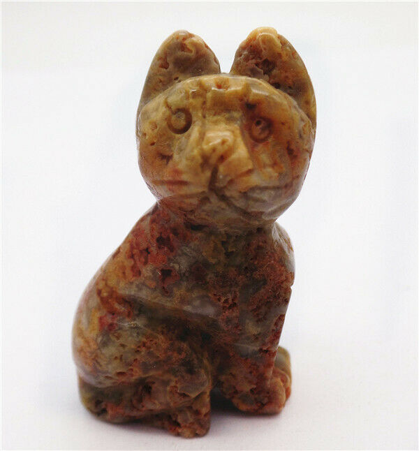 50x31x18mm Natural Crazy Lace Agate Carved Cat Decoration Statue Decor HH7964