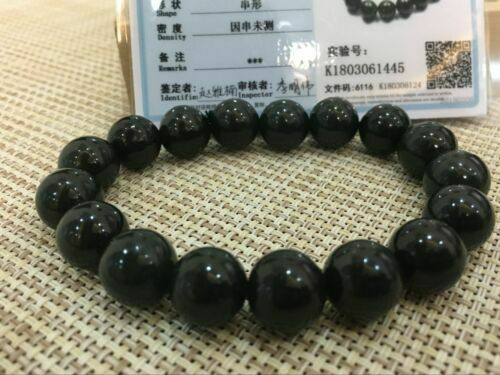 2pcs 12mm Chinese 100% Natural Hetian Nephrite Jade Bead Bracelet 7.5â€œâ€A+