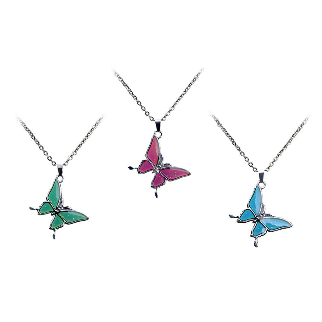 3x Color-changing Mood Necklace Butterfly Pendant Women Banquet Jewelry