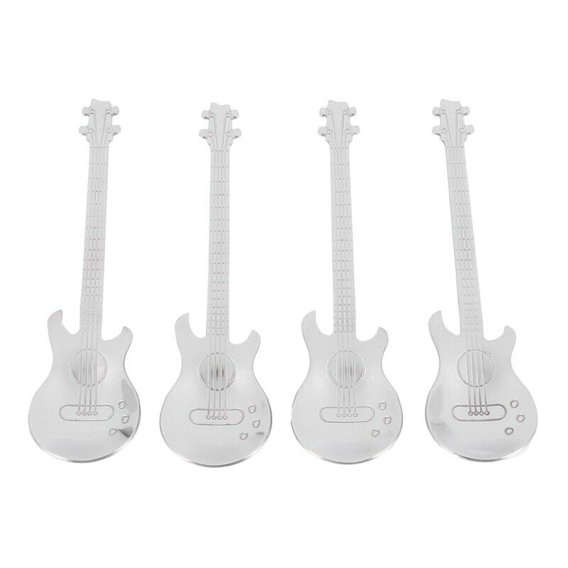 Guitar Coffee Teaspoons,4 Pcs Stainless Steel Musical Coffee Spoons Teaspoons P2