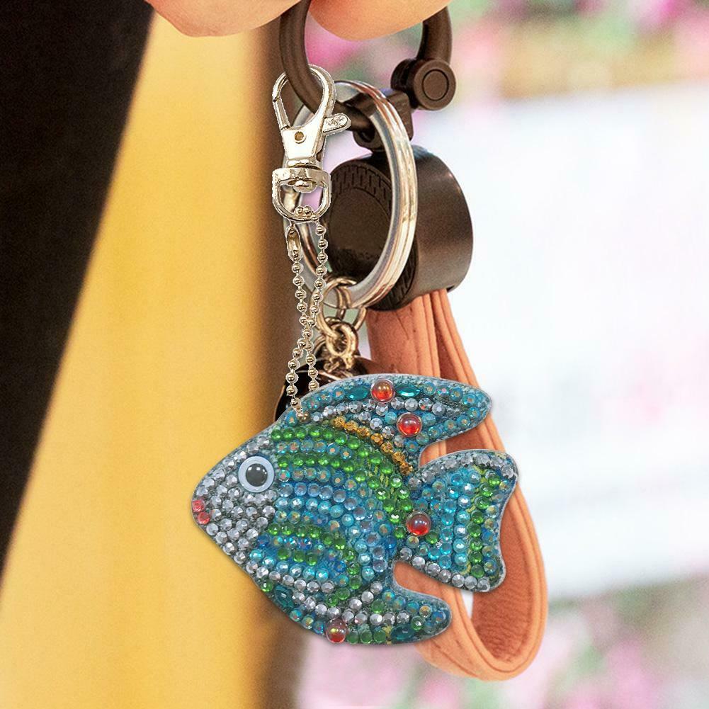 5pcs DIY Cartoon Fish Diamond Painting Keyring Cross Stitch Keychain Decor @