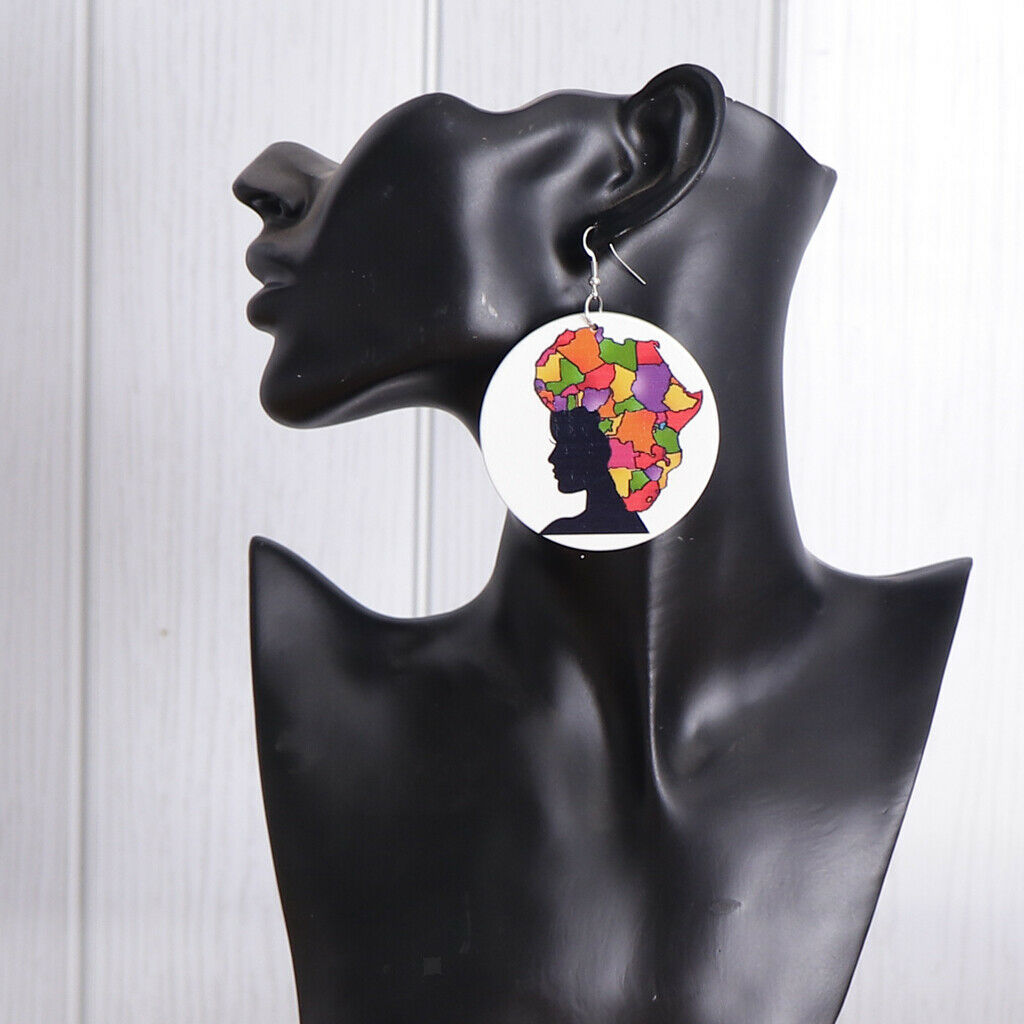 2Pair Ethnic Natural wooden African Map Club Lady Women Dangle Earrings
