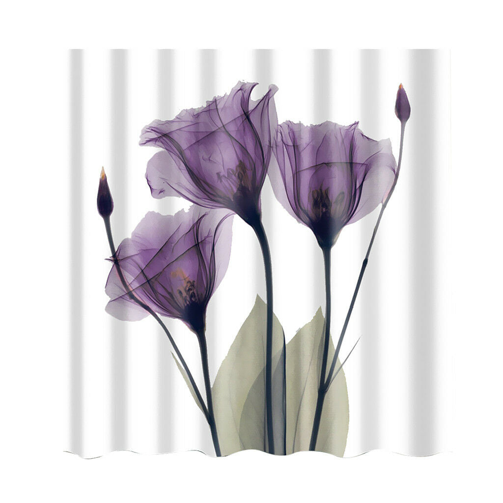 Polyester Mildewproof Purple Flowers Shower Curtain With Hook Bathroom Decor