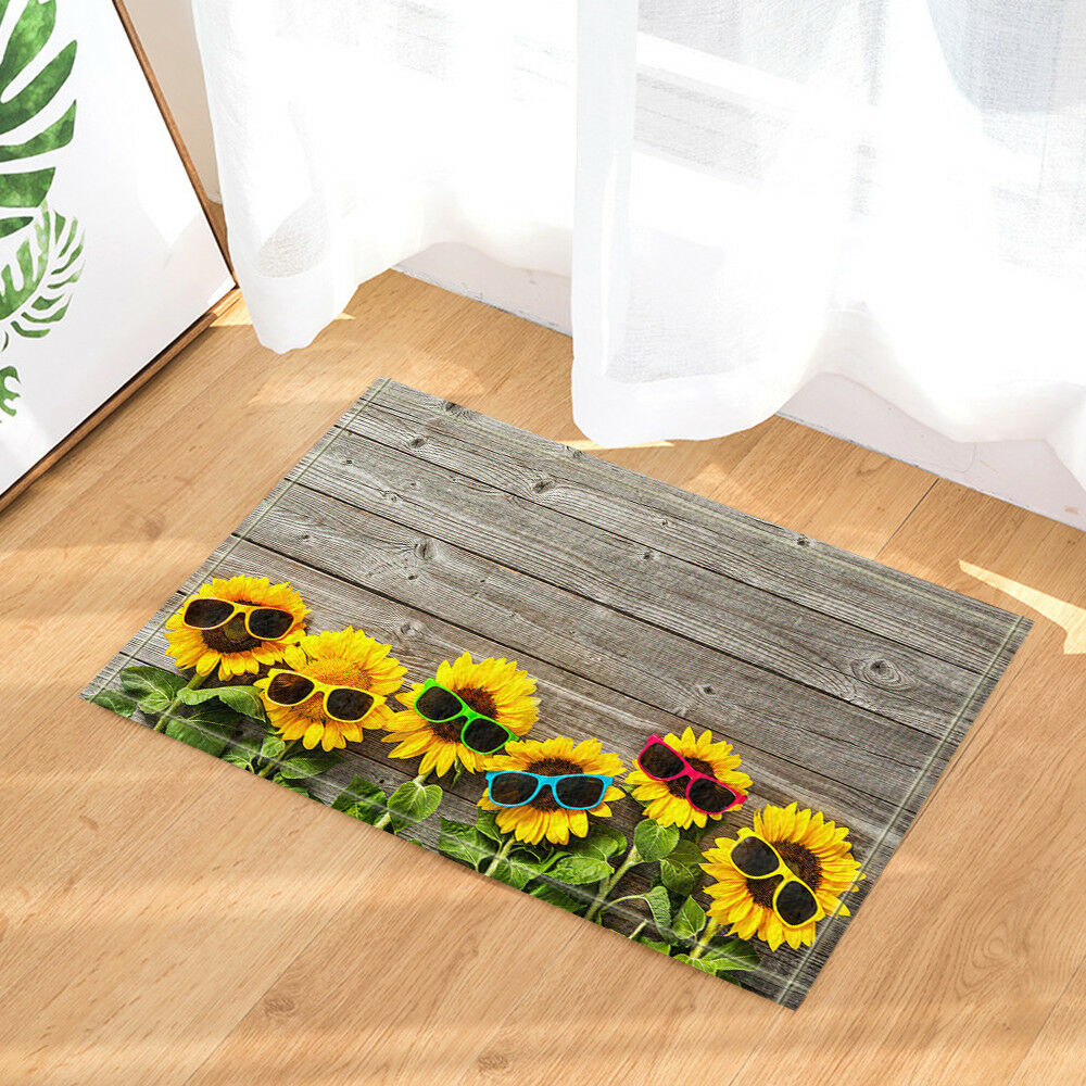 Rustic Sunflowers with Sunglasses Non-Slip Bathmat Bathroom Rug Door Mat 16x24''